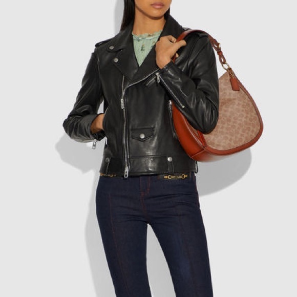 Coach Signature Hobo Tan Rust Shoulder Leather Coated Canvas Bag - Picture 9 of 10